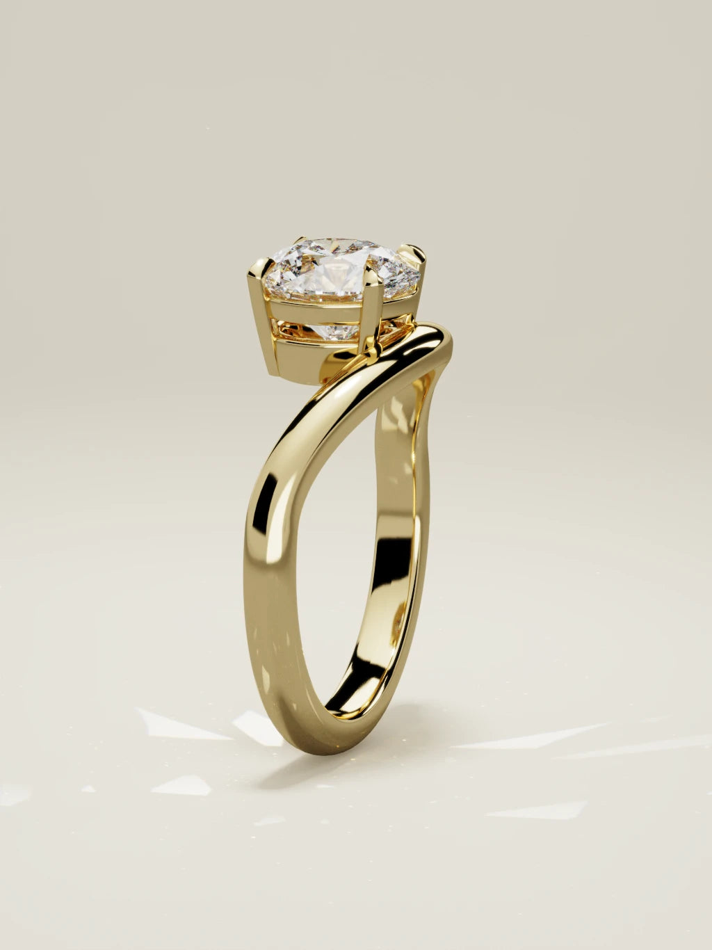 The Arco, solitario con diamante redondo de laboratorio en oro amarillo 14K, de pie, vista frontal