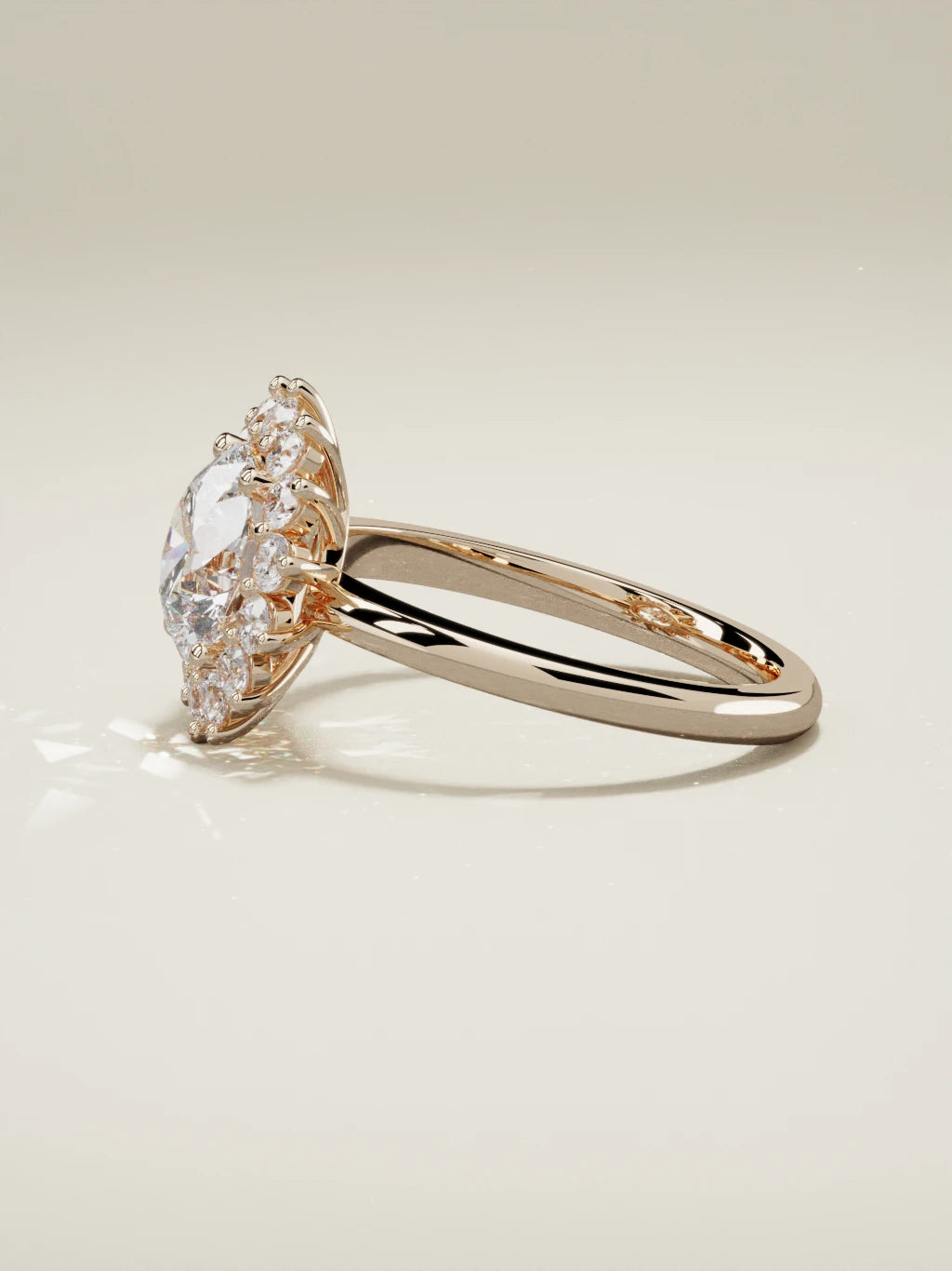 The Aura, solitario con diamante redondo de laboratorio en oro rosa 14K, vista lateral