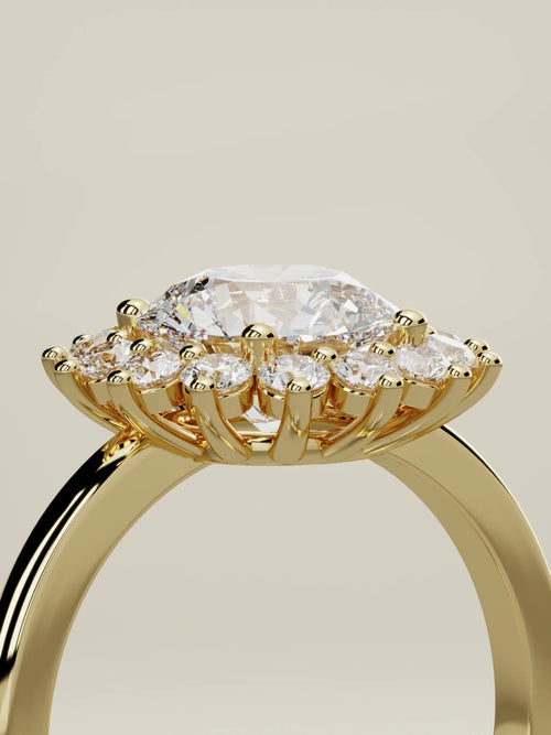 The Aura round lab-grown diamond solitaire in 14K yellow gold, standing three-quarter view