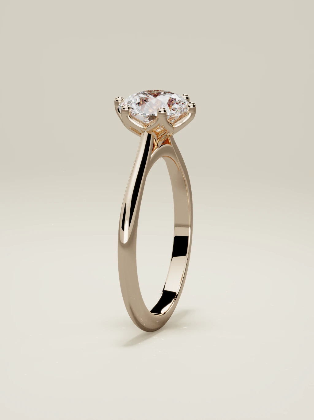The Azahar, solitario con diamante redondo de laboratorio en oro rosa 14K, de pie, vista frontal