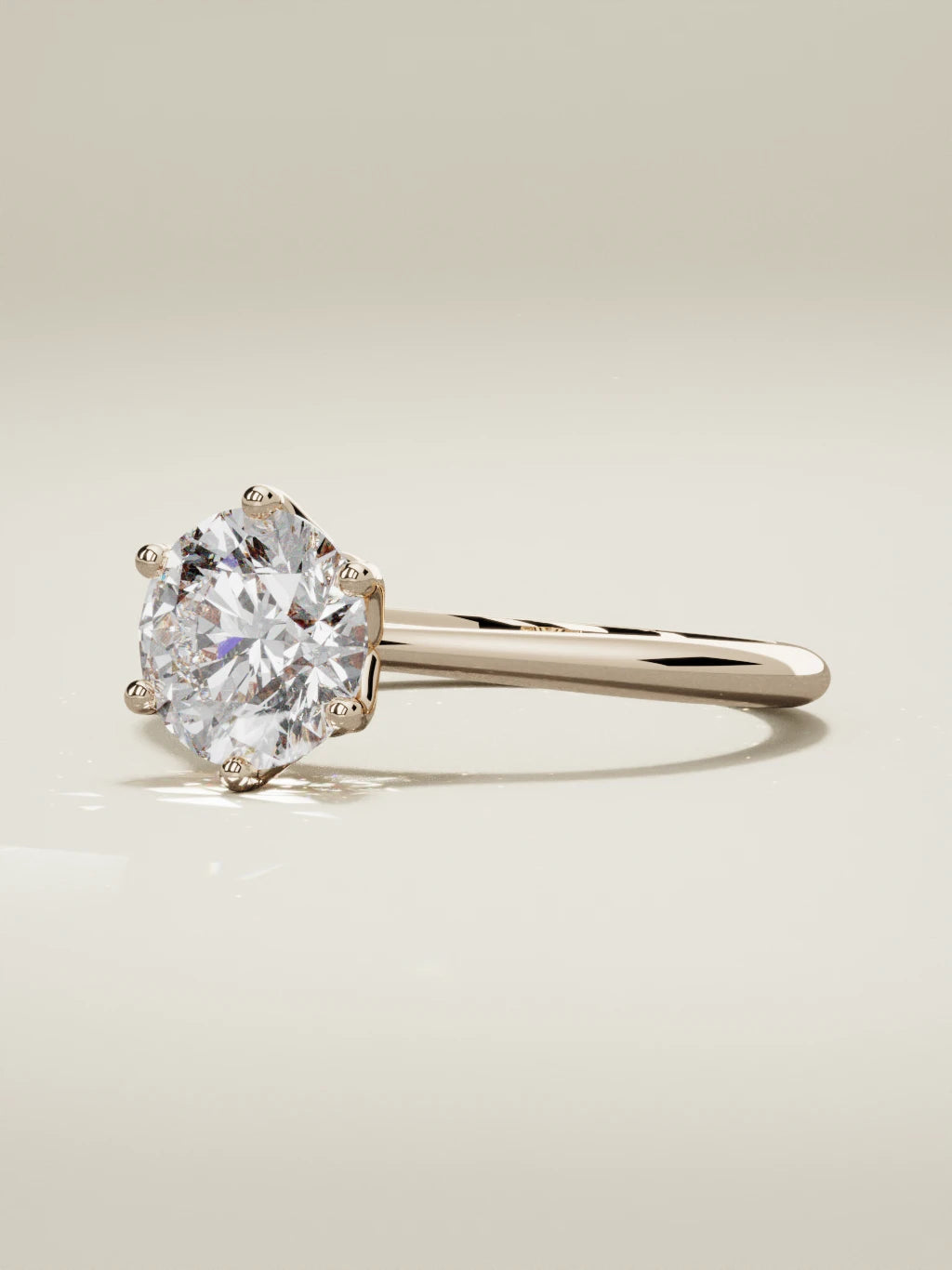 The Azahar, solitario con diamante redondo de laboratorio en oro rosa 14K, vista de tres cuartos