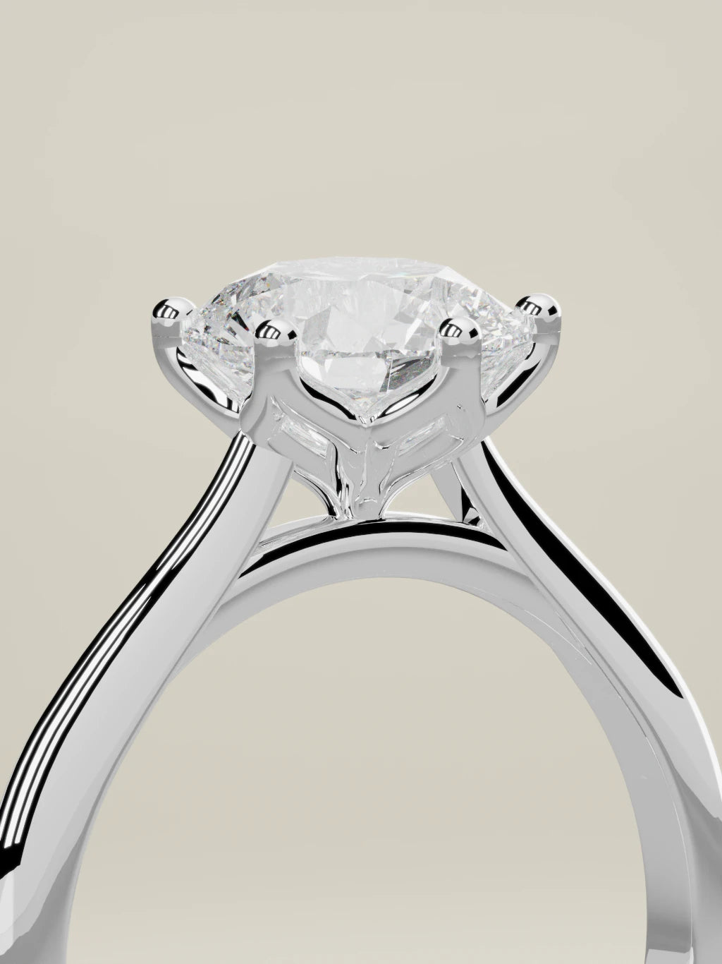 The Azahar, solitario con diamante redondo de laboratorio en oro blanco 14K, de pie, vista de tres cuartos