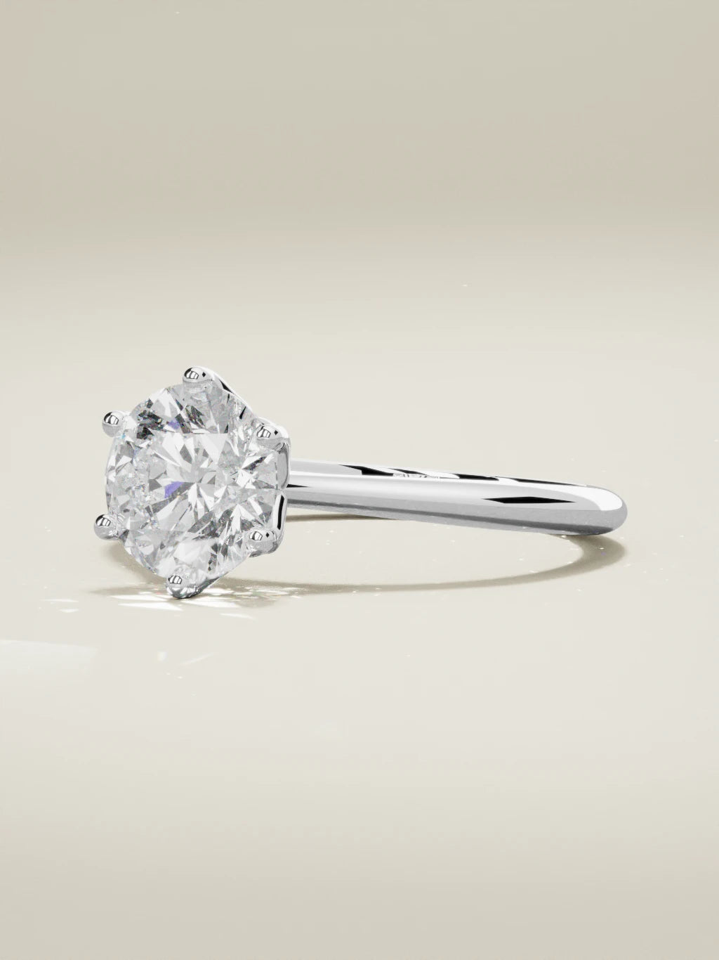 The Azahar, solitario con diamante redondo de laboratorio en oro blanco 14K, vista de tres cuartos