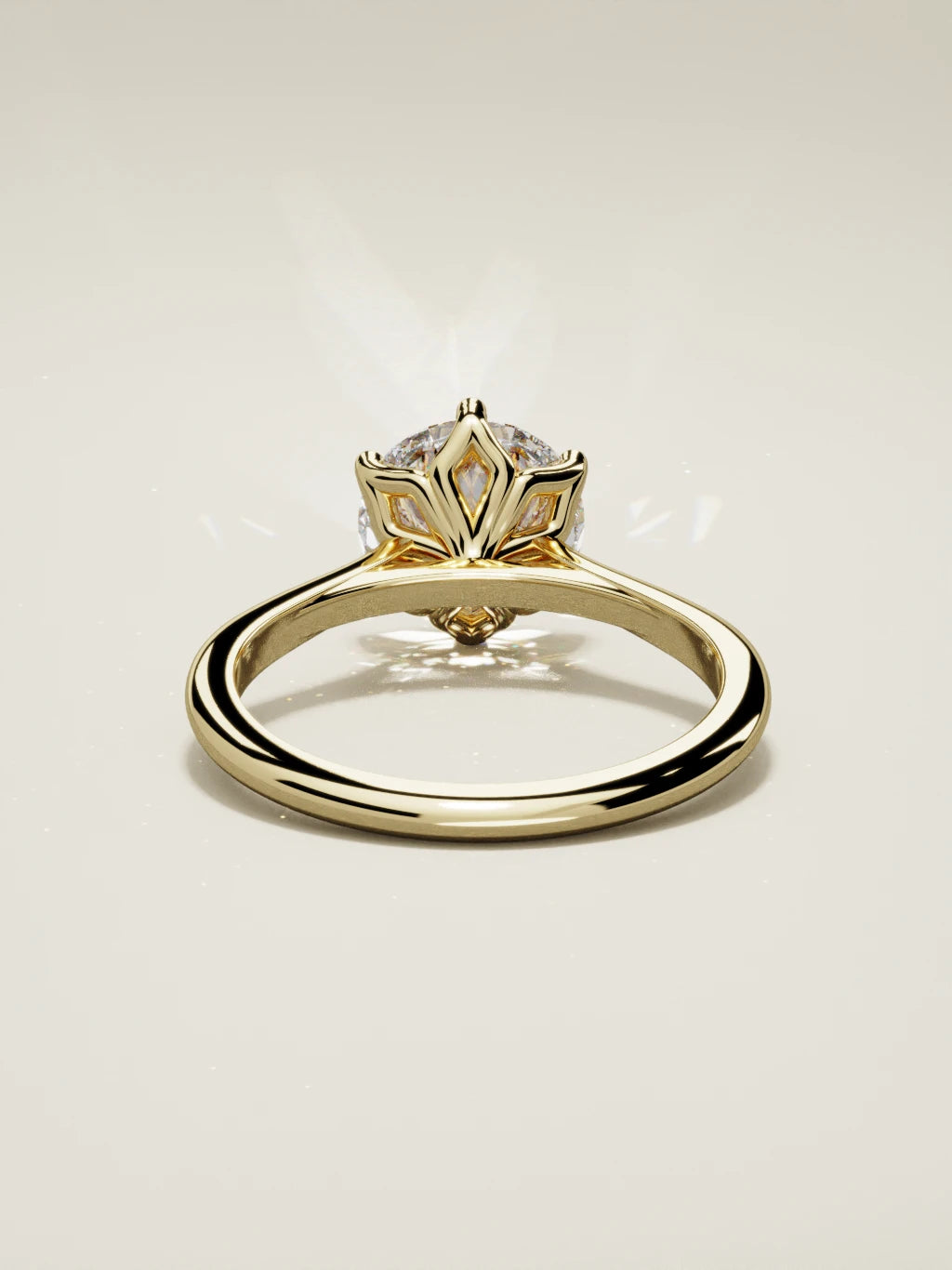 The Azahar, solitario con diamante redondo de laboratorio en oro amarillo 14K, vista trasera