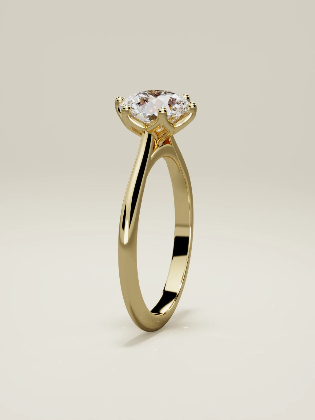 The Azahar, solitario con diamante redondo de laboratorio en oro amarillo 14K, de pie, vista frontal
