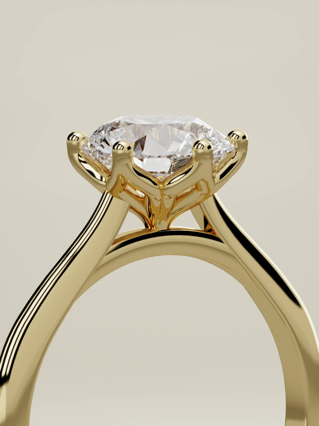 The Azahar, solitario con diamante redondo de laboratorio en oro amarillo 14K, de pie, vista de tres cuartos