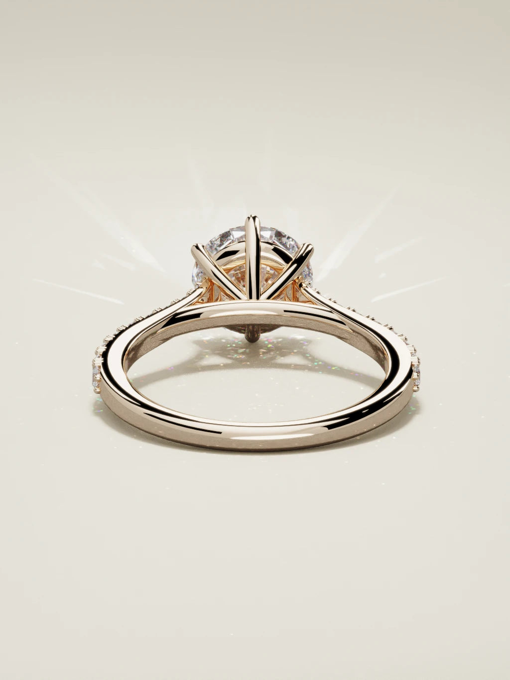 The Blonda, solitario con diamante redondo de laboratorio en oro rosa 14K, vista trasera