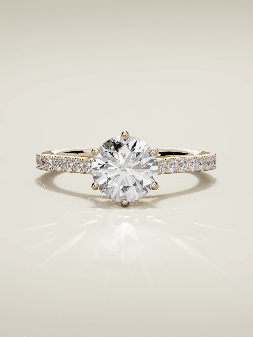 The Blonda, solitario con diamante redondo de laboratorio en oro rosa 14K, vista frontal