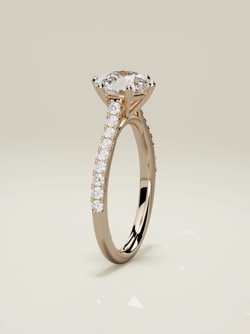 The Blonda, solitario con diamante redondo de laboratorio en oro rosa 14K, de pie, vista frontal