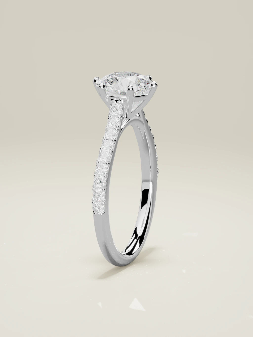 The Blonda, solitario con diamante redondo de laboratorio en oro blanco 14K, de pie, vista frontal