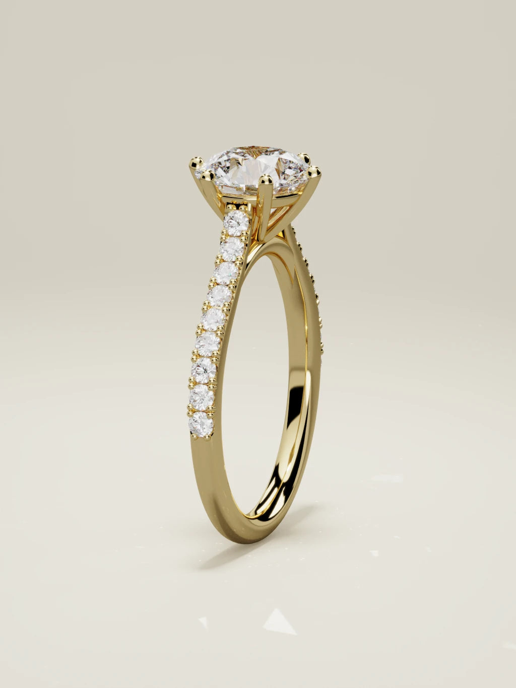 The Blonda, solitario con diamante redondo de laboratorio en oro amarillo 14K, de pie, vista frontal