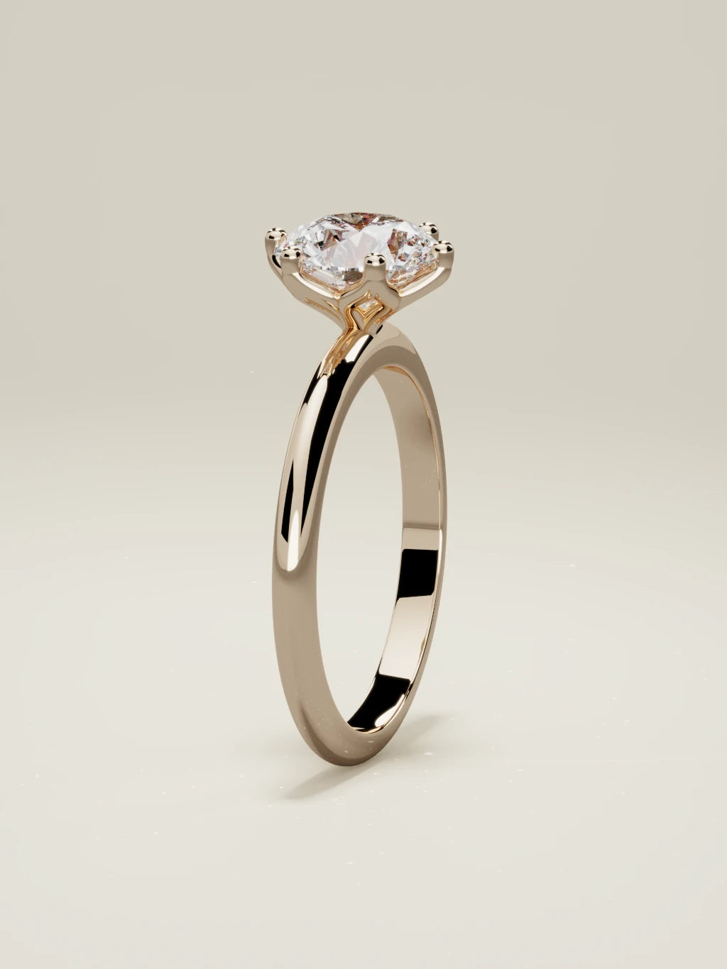 The Dalia, solitario con diamante redondo de laboratorio en oro rosa 14K, de pie, vista frontal