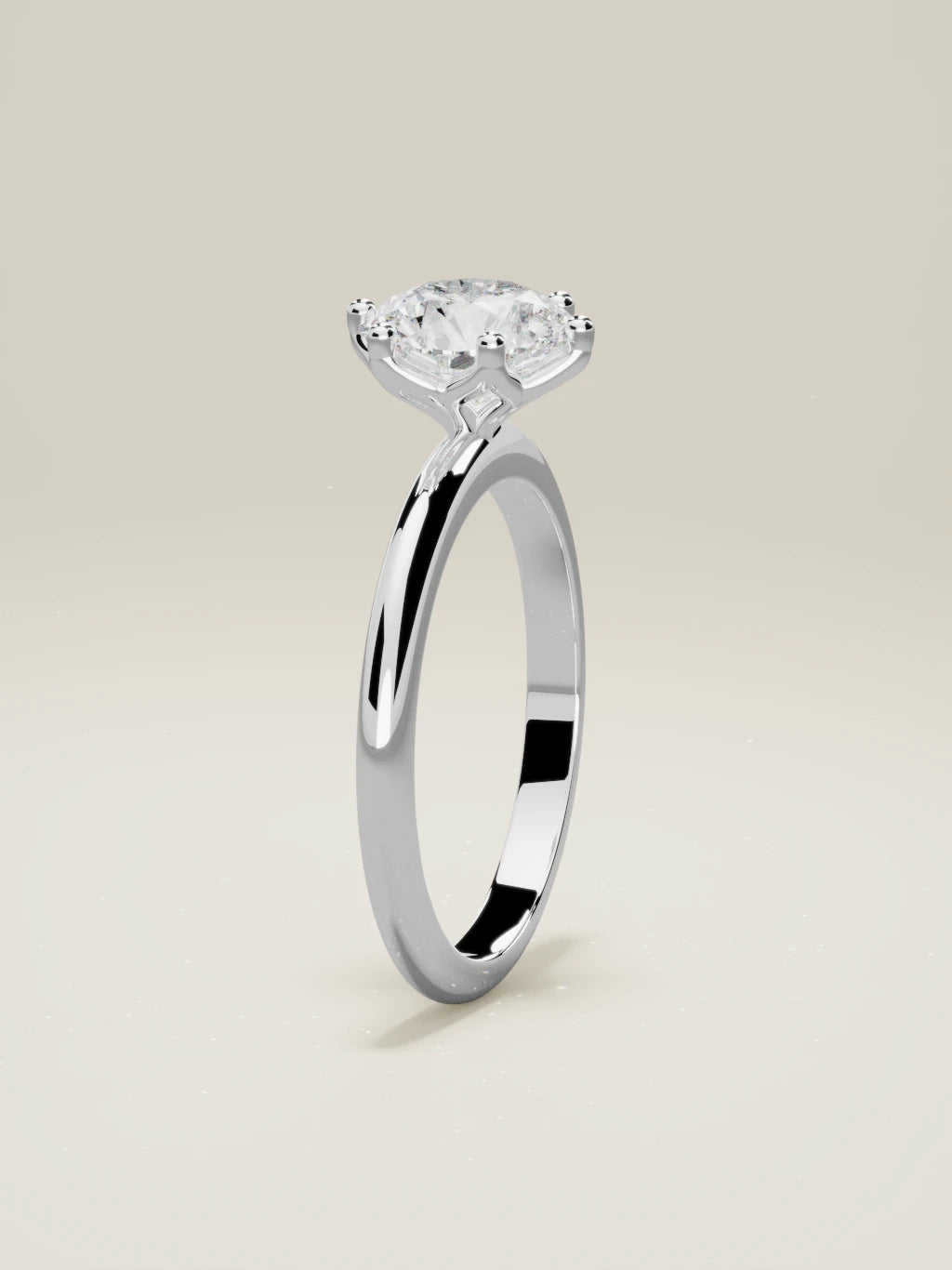 The Dalia, solitario con diamante redondo de laboratorio en oro blanco 14K, de pie, vista frontal