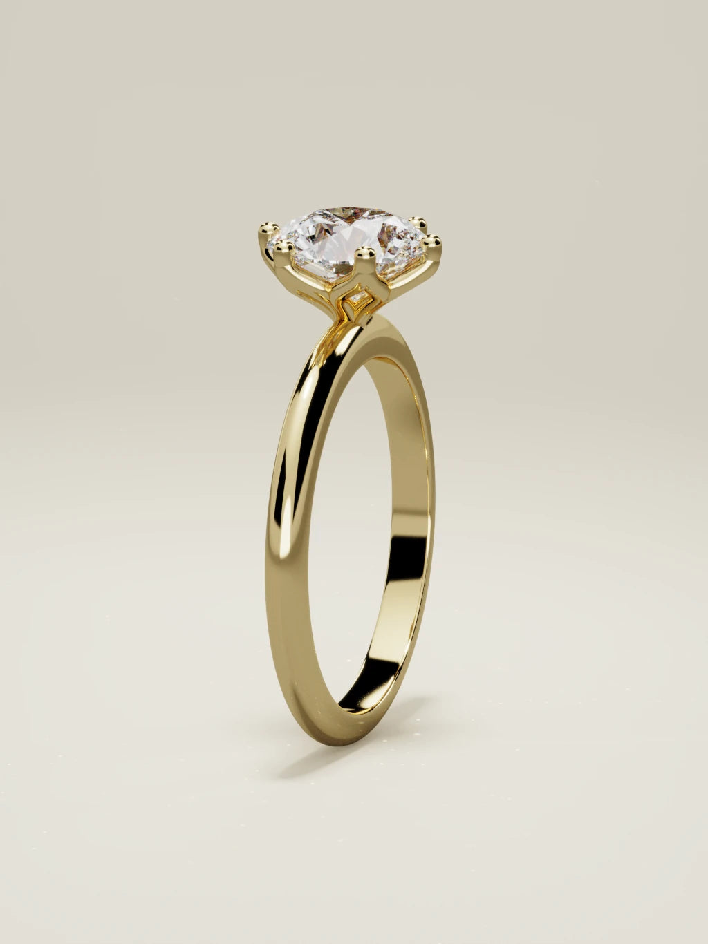 The Dalia, solitario con diamante redondo de laboratorio en oro amarillo 14K, de pie, vista frontal