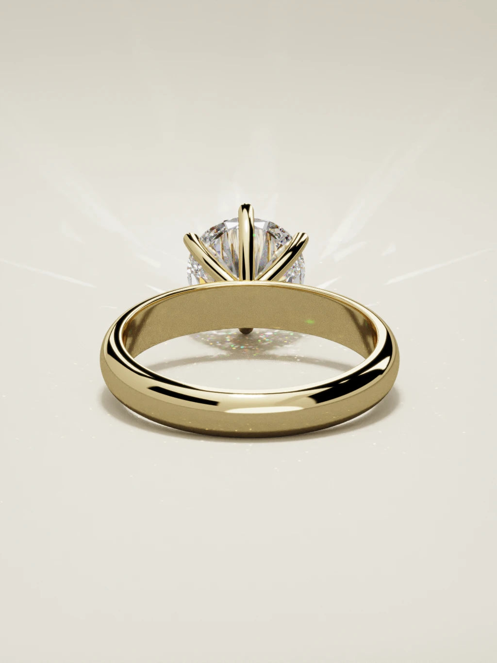 The Fina, solitario con diamante redondo de laboratorio en oro amarillo 14K, vista trasera