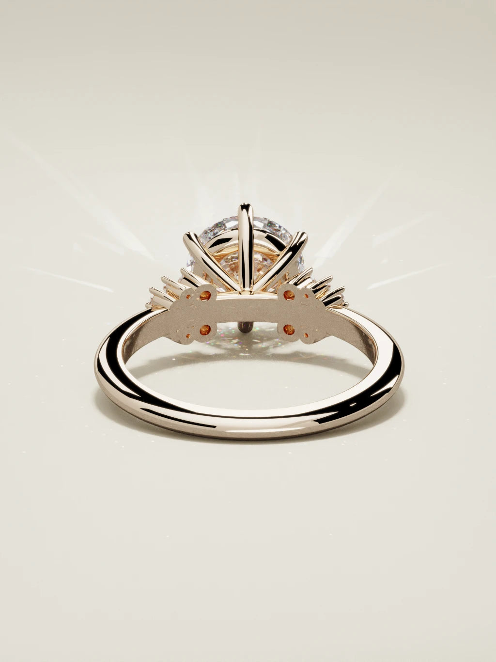 The Flora, solitario con diamante redondo de laboratorio en oro rosa 14K, vista trasera