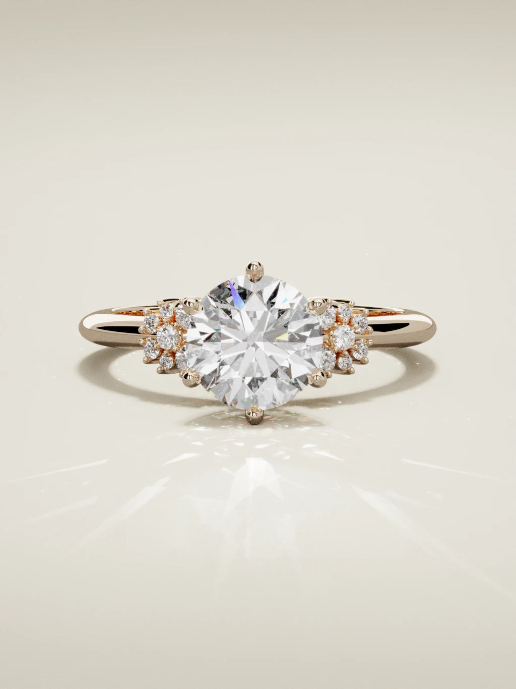 The Flora, solitario con diamante redondo de laboratorio en oro rosa 14K, vista frontal