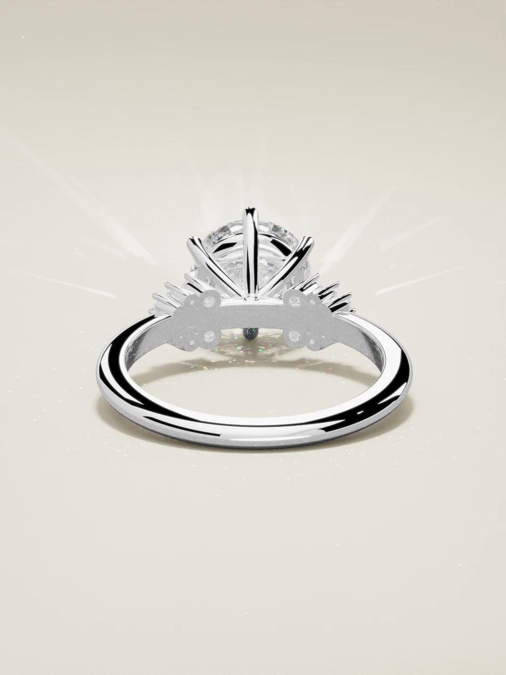 The Flora, solitario con diamante redondo de laboratorio en oro blanco 14K, vista trasera