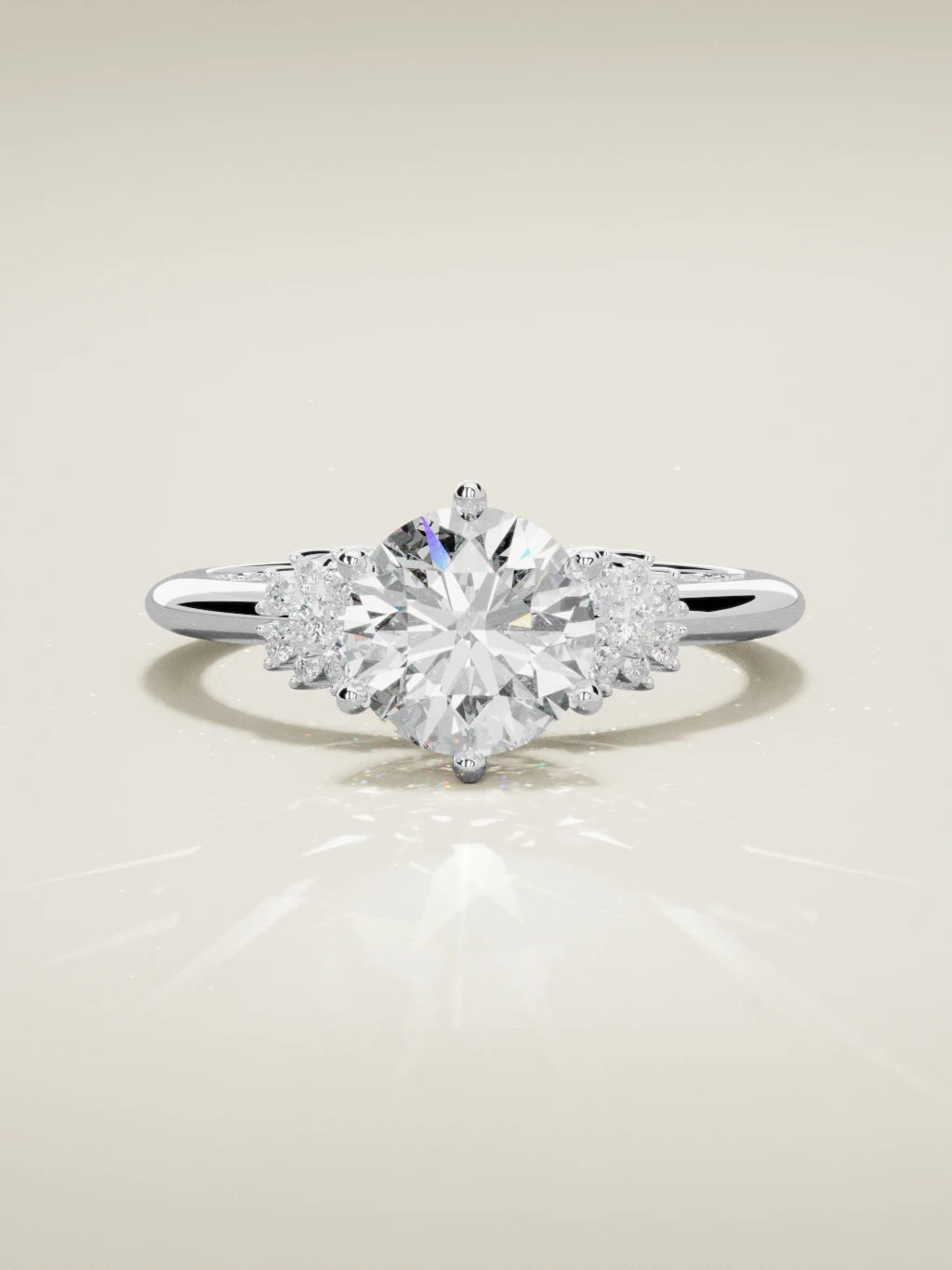 The Flora, solitario con diamante redondo de laboratorio en oro blanco 14K, vista frontal