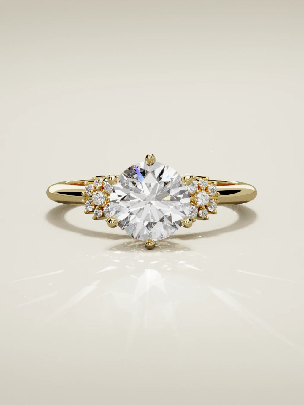 The Flora, solitario con diamante redondo de laboratorio en oro amarillo 14K, vista frontal