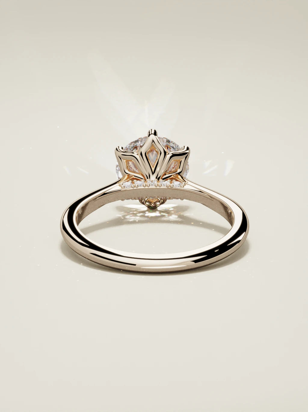 The Iris round lab-grown diamond solitaire in 14K rose gold, back view