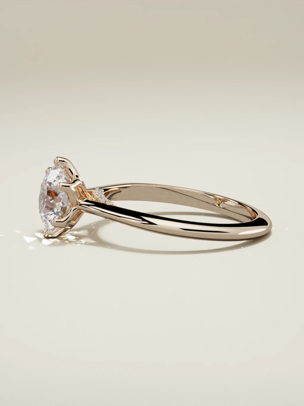 The Iris round lab-grown diamond solitaire in 14K rose gold, side view
