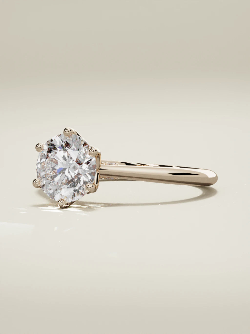 The Iris round lab-grown diamond solitaire in 14K rose gold, three-quarter view