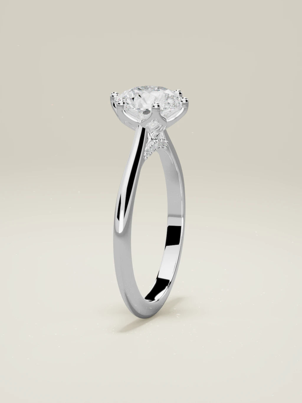 The Iris round lab-grown diamond solitaire in 14K white gold, standing front view