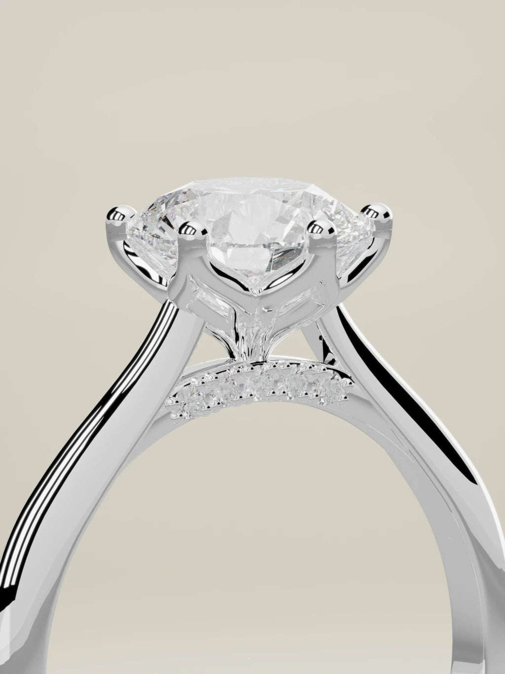 The Iris round lab-grown diamond solitaire in 14K white gold, standing three-quarter view