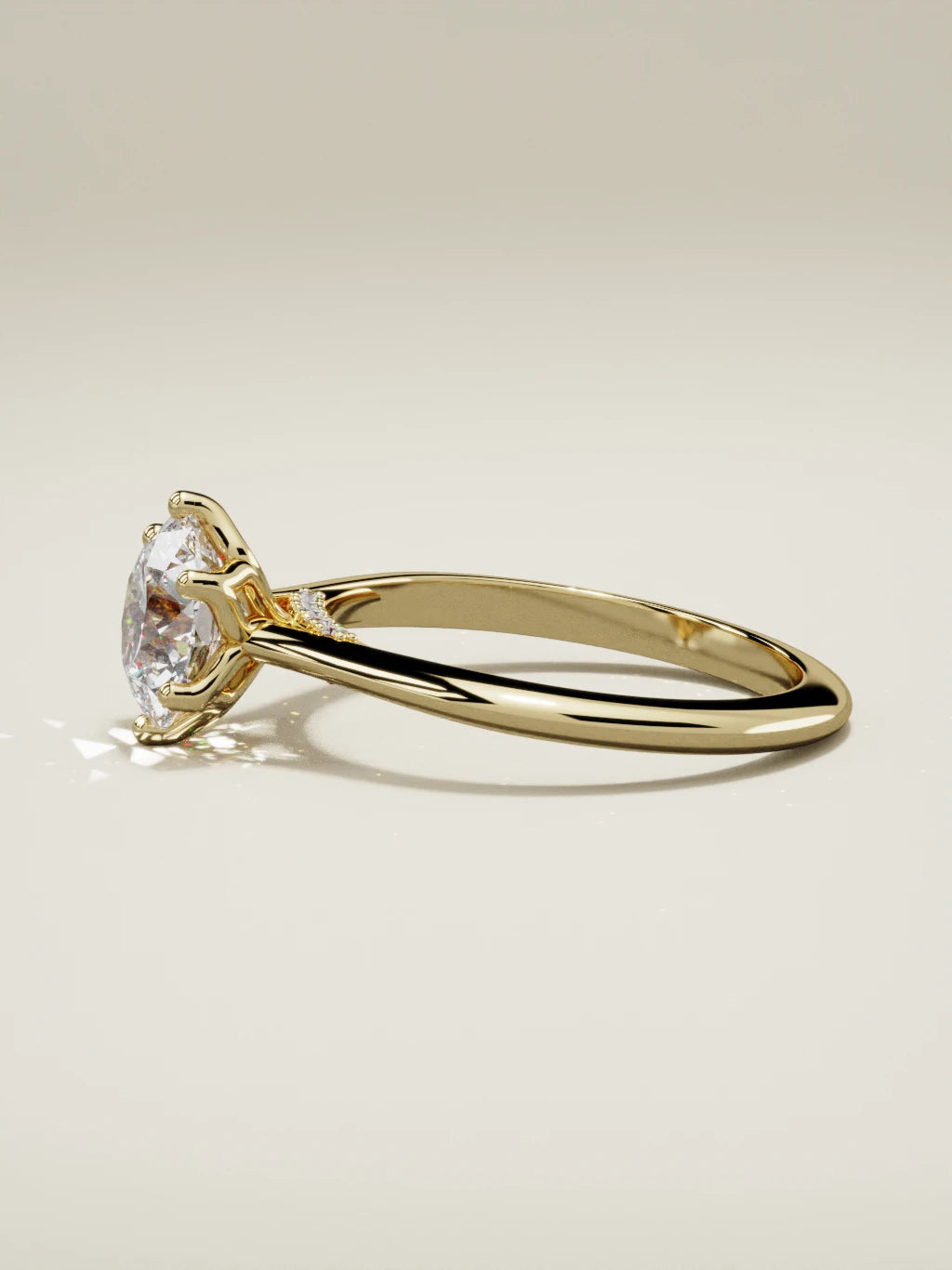 The Iris round lab-grown diamond solitaire in 14K yellow gold, side view