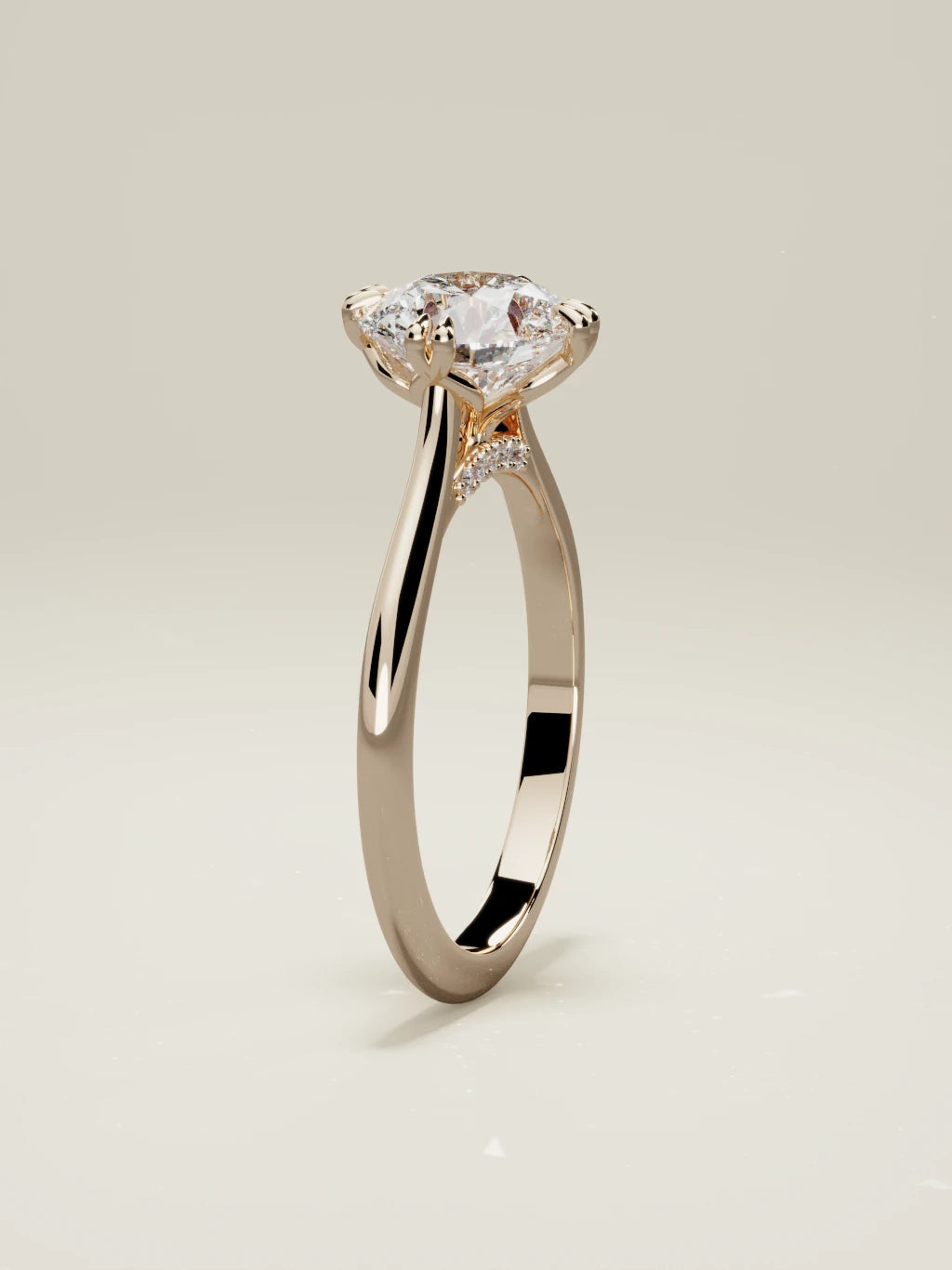 The Jazmin, solitario con diamante redondo de laboratorio en oro rosa 14K, de pie, vista frontal