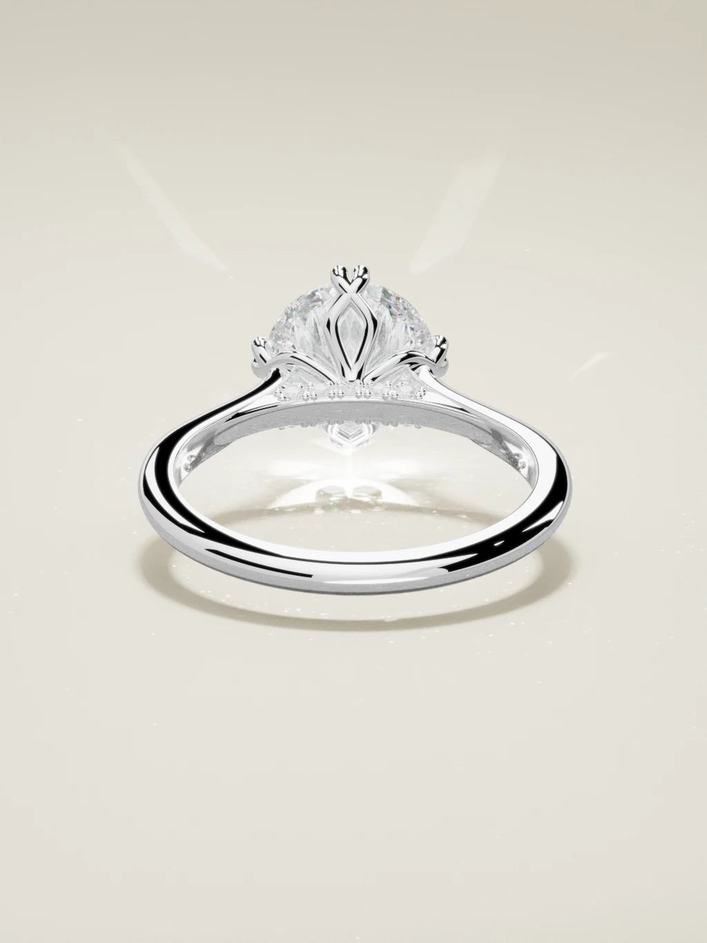 The Jazmin, solitario con diamante redondo de laboratorio en oro blanco 14K, vista trasera