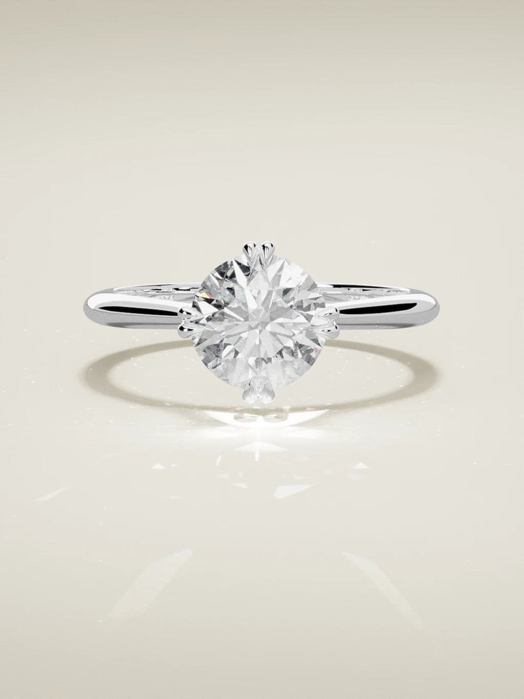 The Jazmin, solitario con diamante redondo de laboratorio en oro blanco 14K, vista frontal