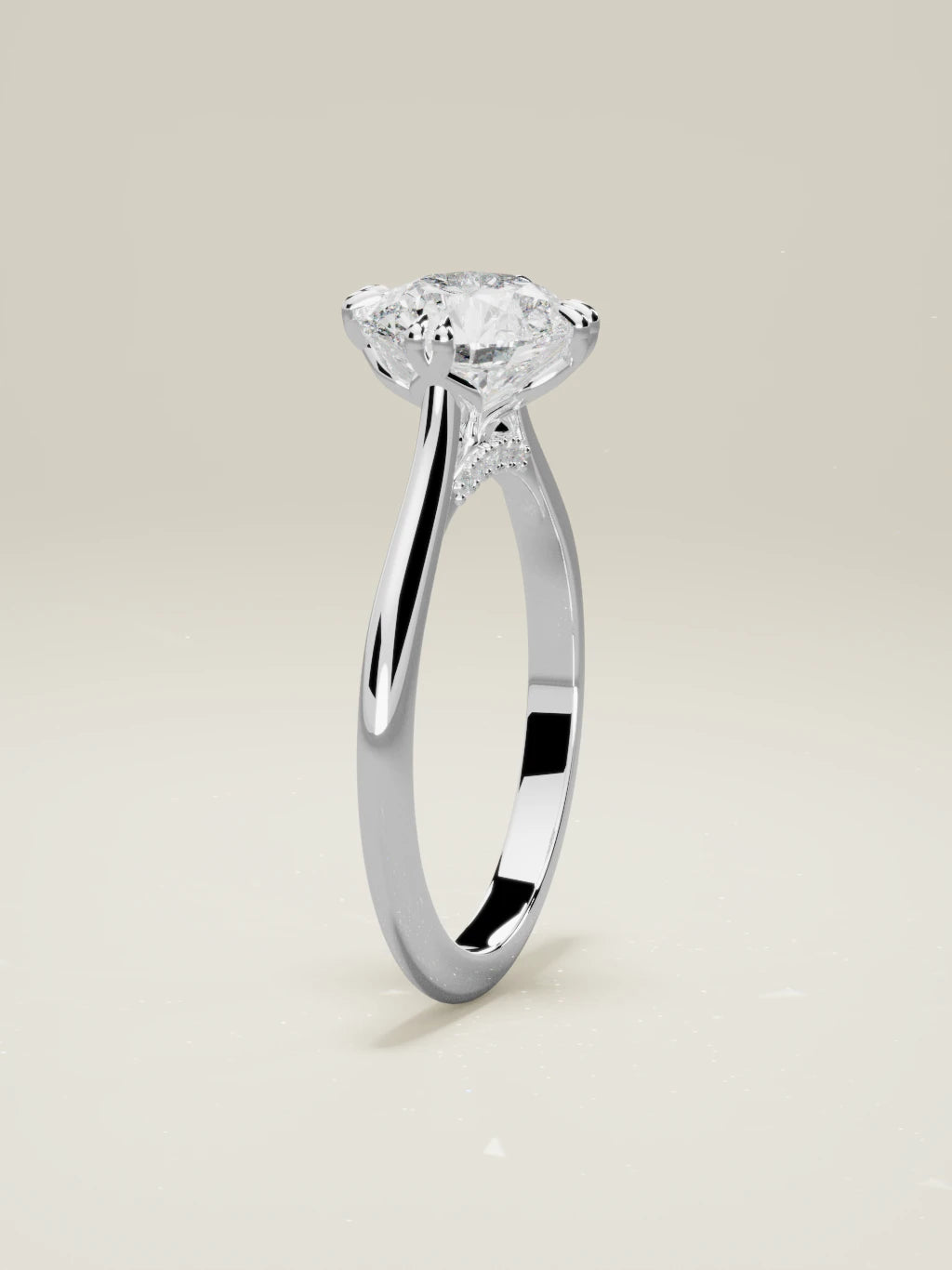 The Jazmin, solitario con diamante redondo de laboratorio en oro blanco 14K, de pie, vista frontal