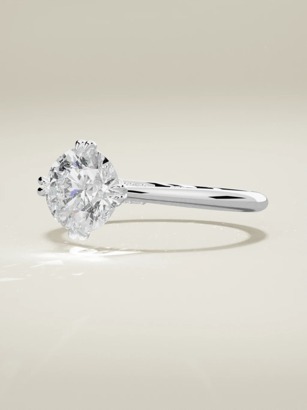 The Jazmin, solitario con diamante redondo de laboratorio en oro blanco 14K, vista de tres cuartos