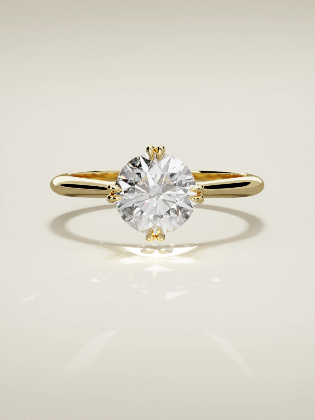 The Jazmin, solitario con diamante redondo de laboratorio en oro amarillo 14K, vista frontal