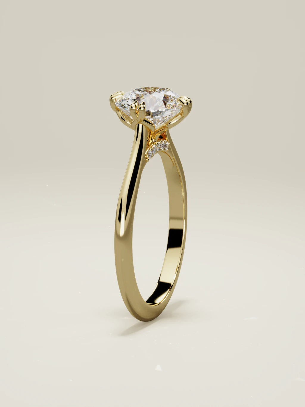 The Jazmin, solitario con diamante redondo de laboratorio en oro amarillo 14K, de pie, vista frontal
