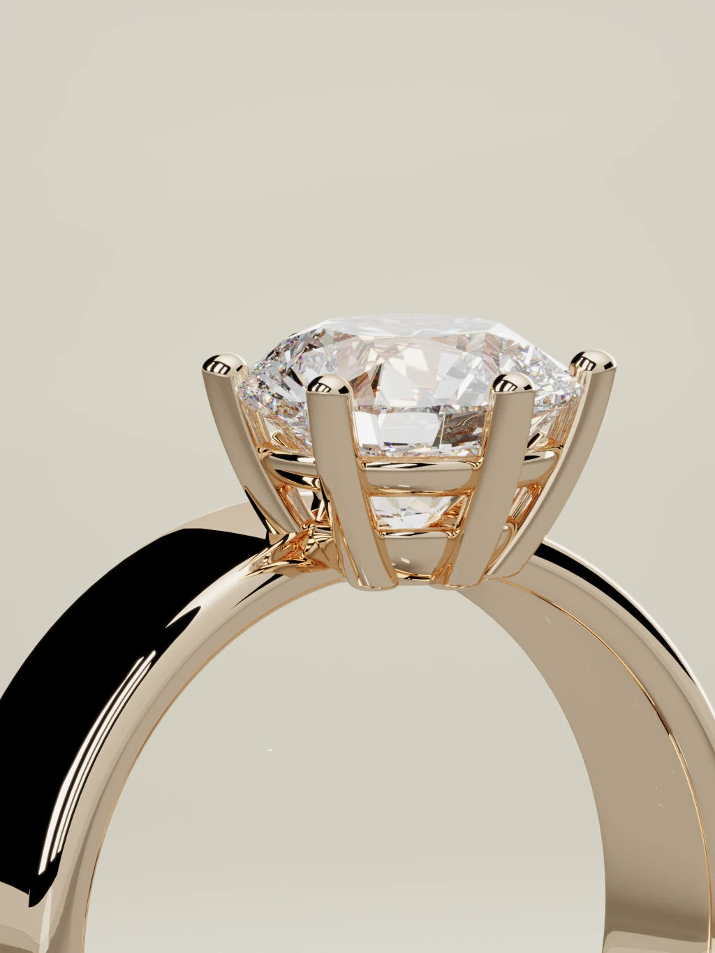 The Joya, solitario con diamante redondo de laboratorio en oro rosa 14K, de pie, vista de tres cuartos