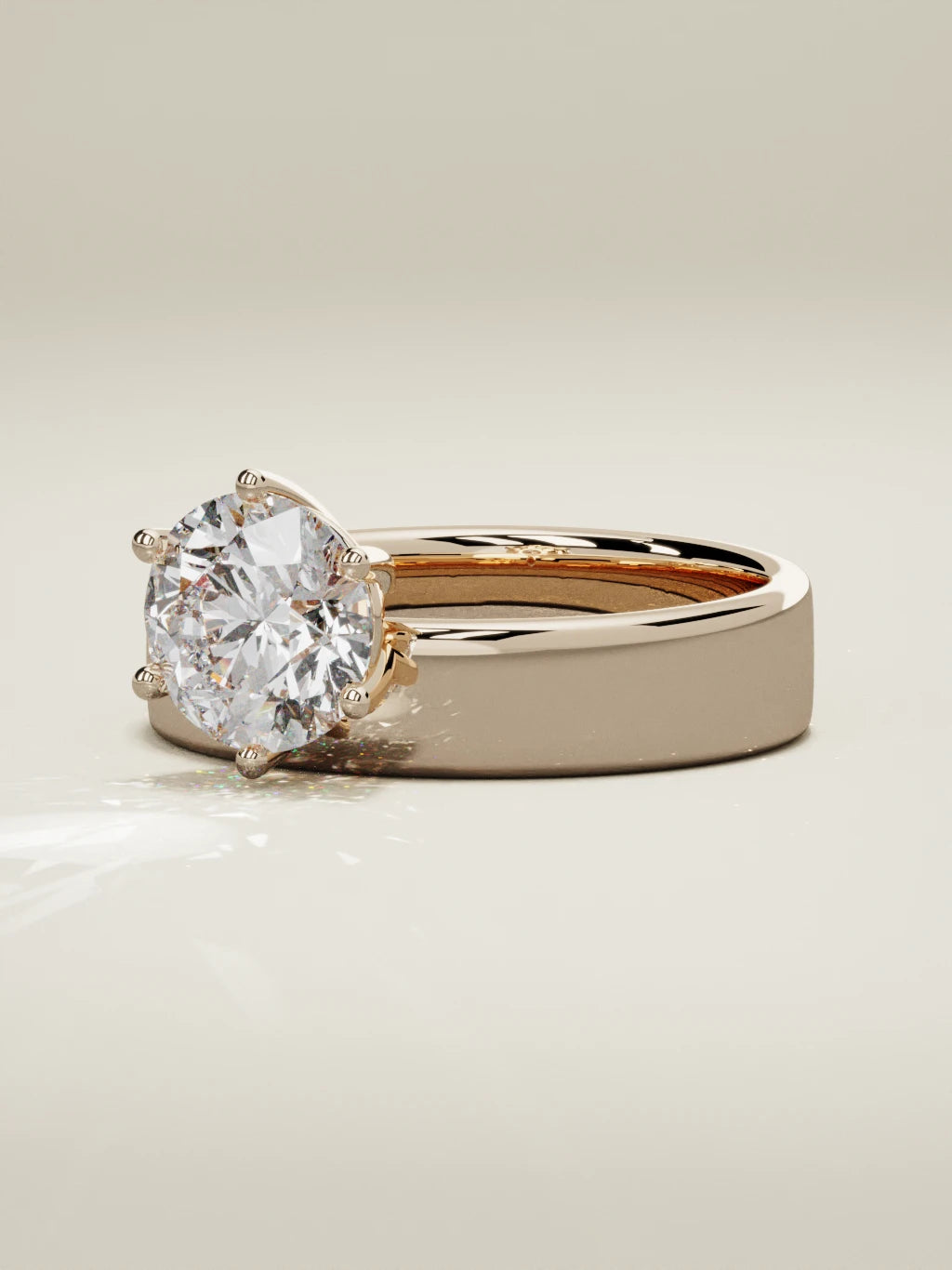 The Joya, solitario con diamante redondo de laboratorio en oro rosa 14K, vista de tres cuartos
