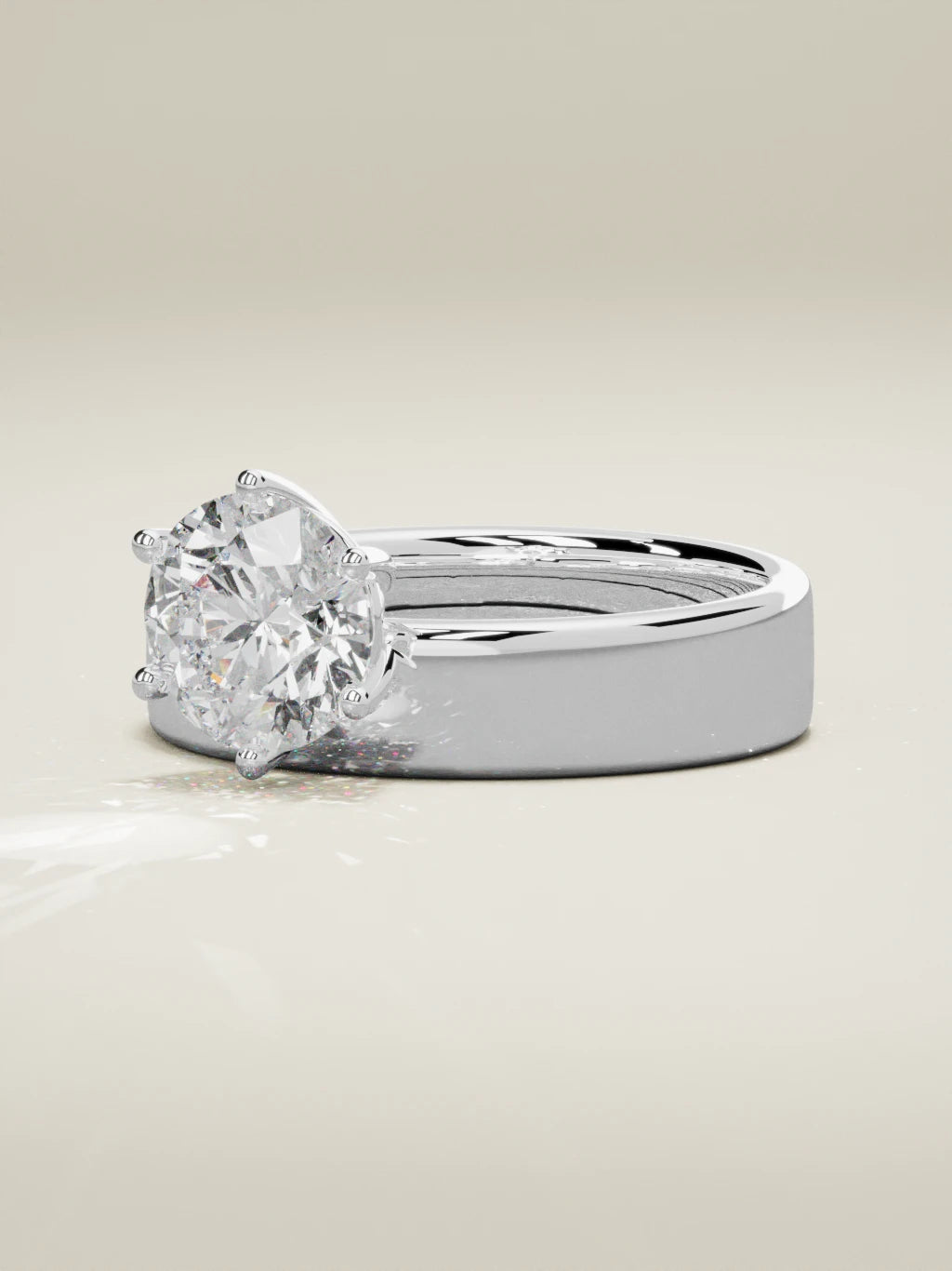 The Joya, solitario con diamante redondo de laboratorio en oro blanco 14K, vista de tres cuartos