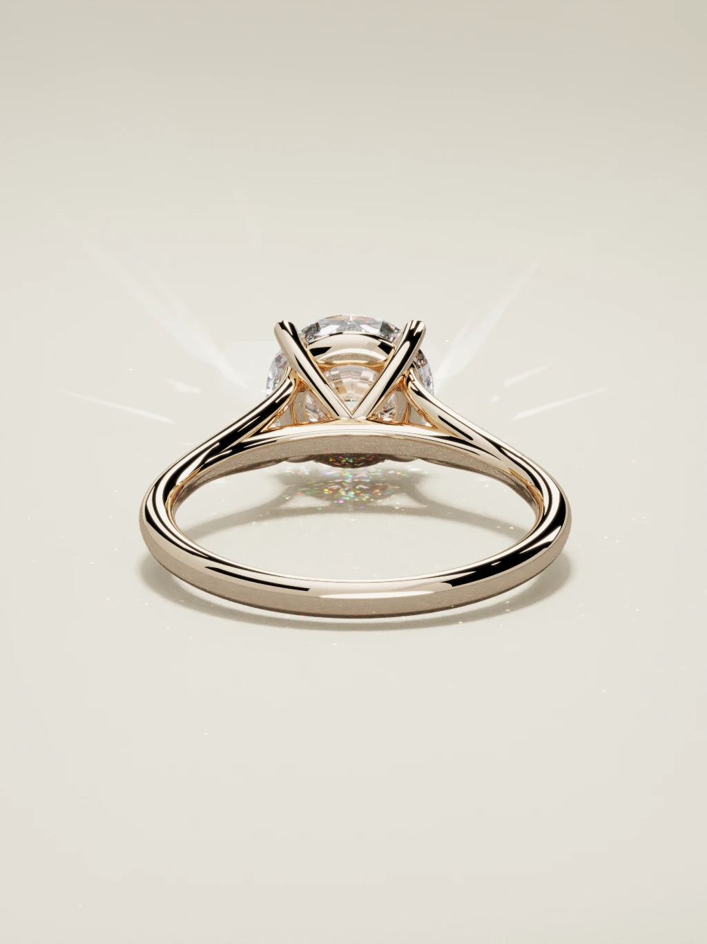 The Lazo, solitario con diamante redondo de laboratorio en oro rosa 14K, vista trasera