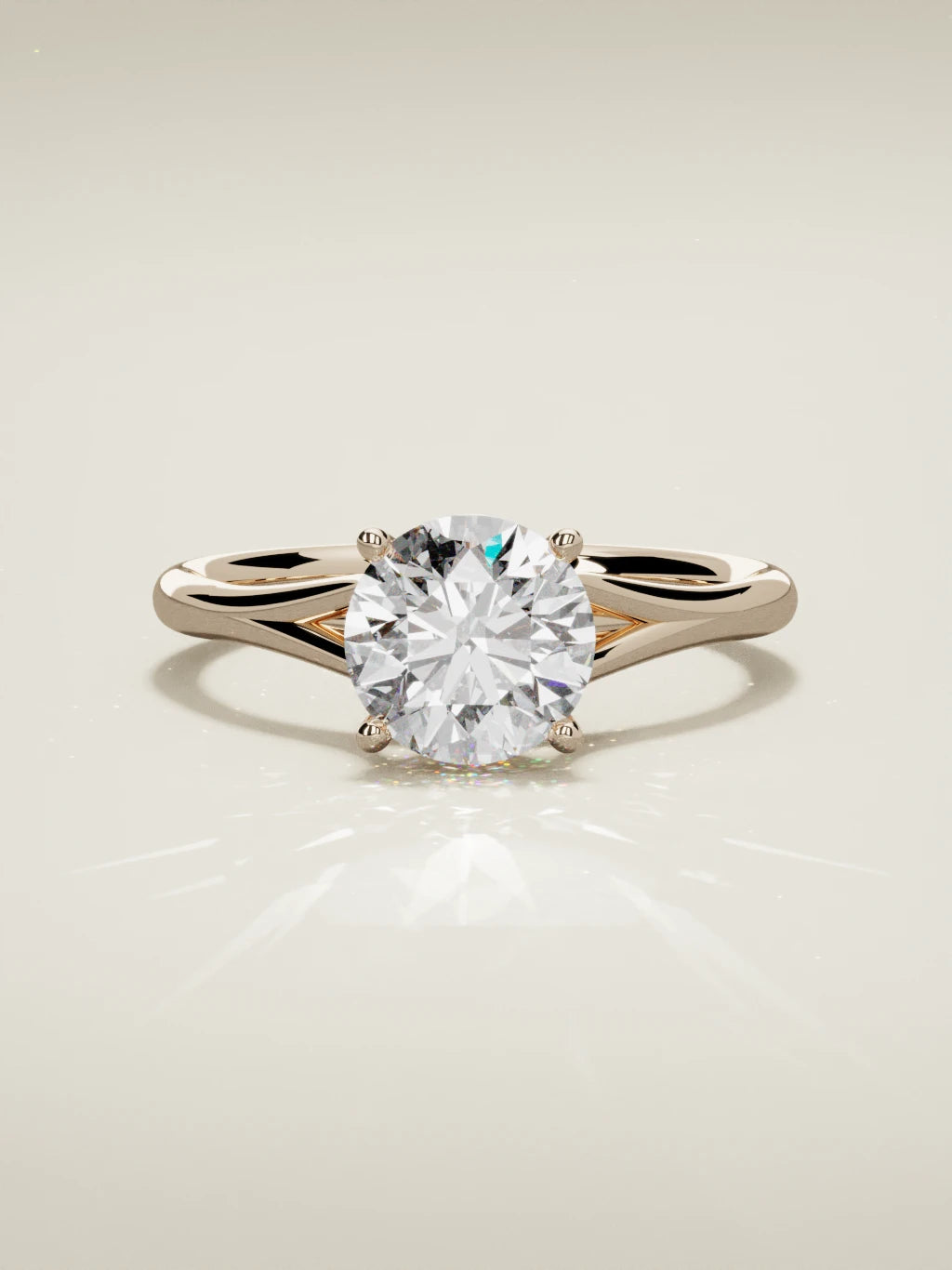 The Lazo, solitario con diamante redondo de laboratorio en oro rosa 14K, vista frontal