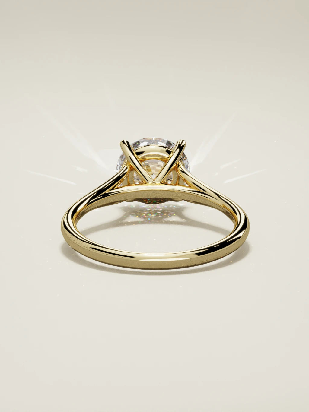 The Lazo, solitario con diamante redondo de laboratorio en oro amarillo 14K, vista trasera