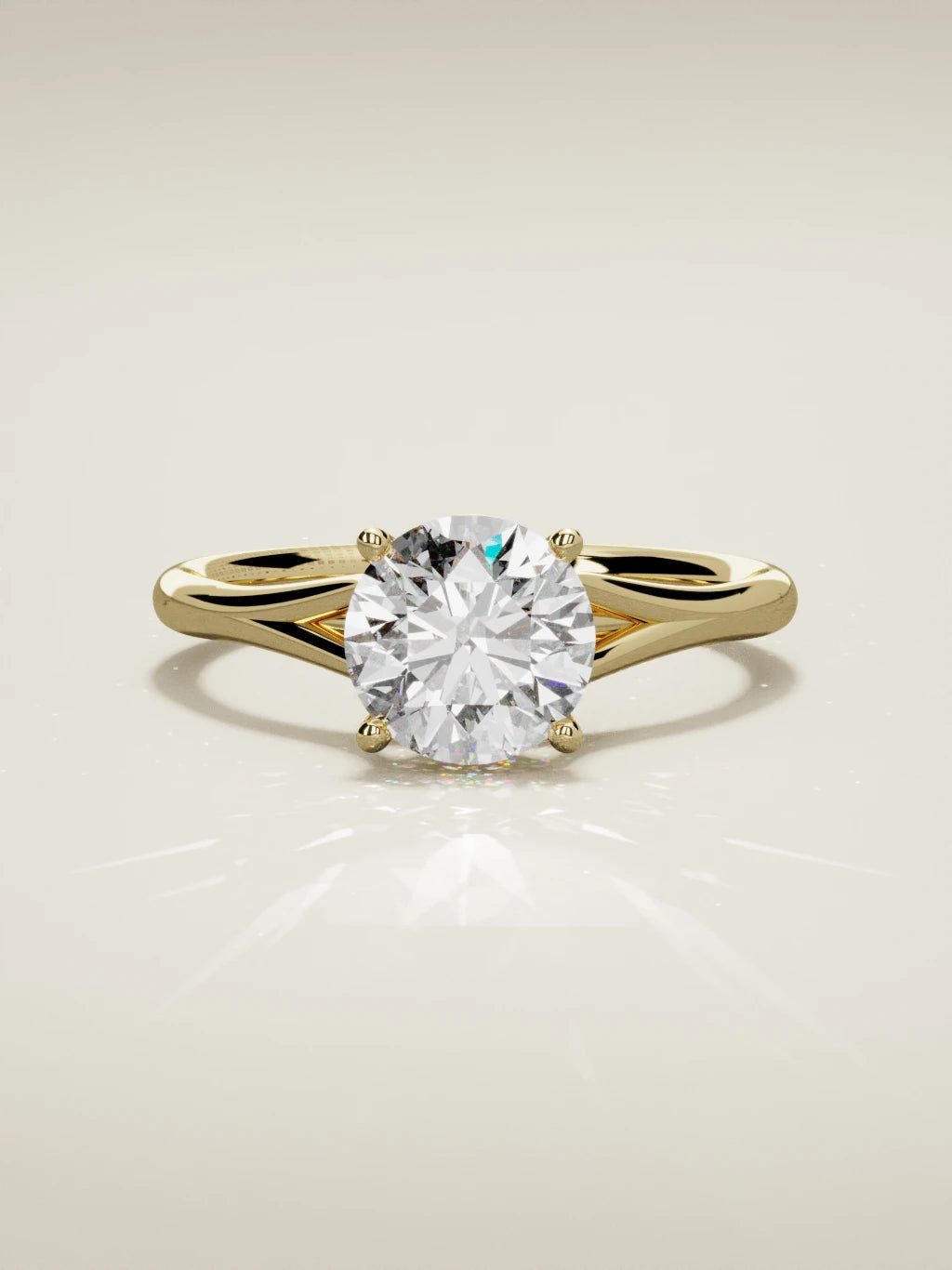 The Lazo, solitario con diamante redondo de laboratorio en oro amarillo 14K, vista frontal