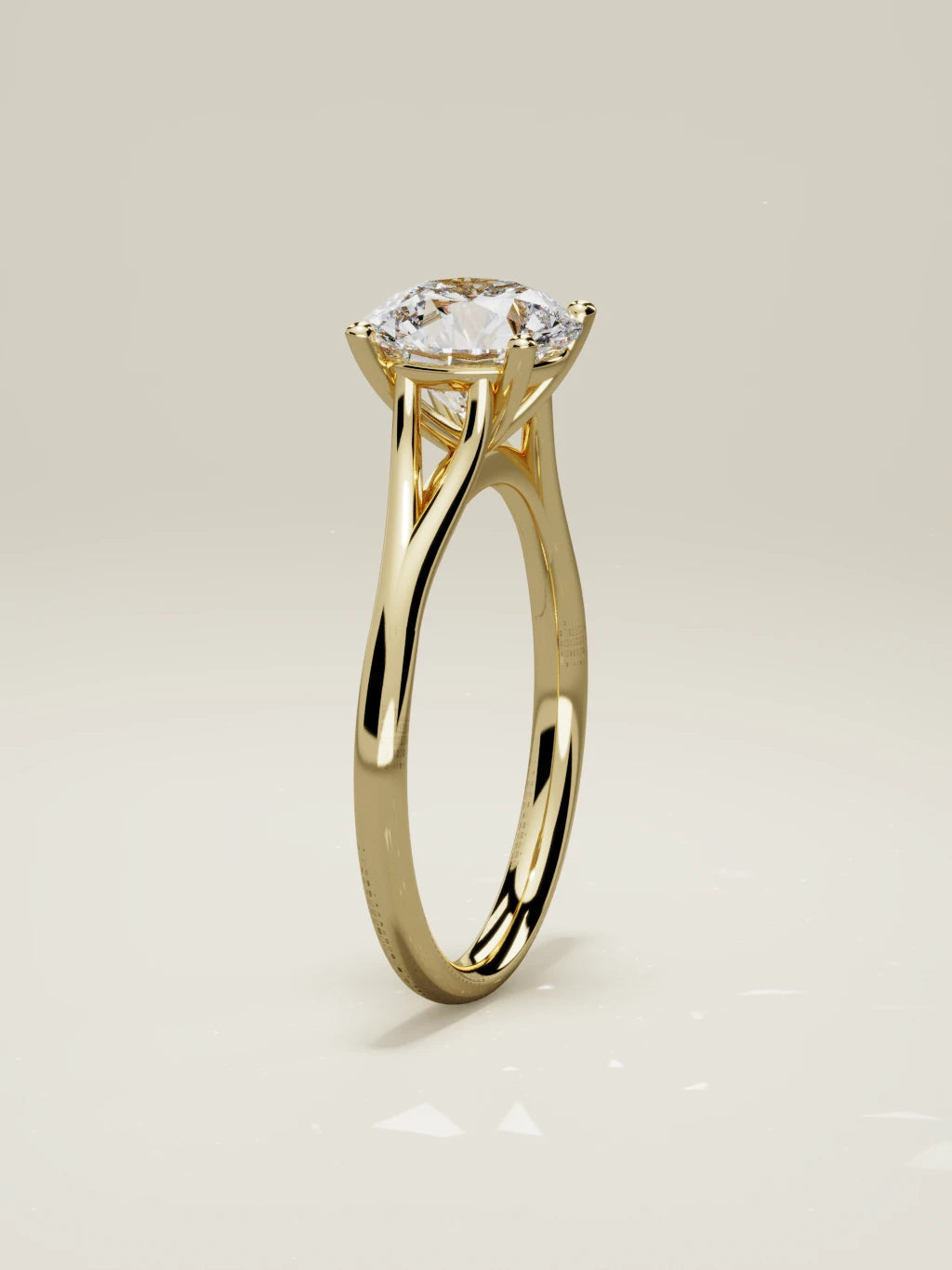 The Lazo, solitario con diamante redondo de laboratorio en oro amarillo 14K, de pie, vista frontal