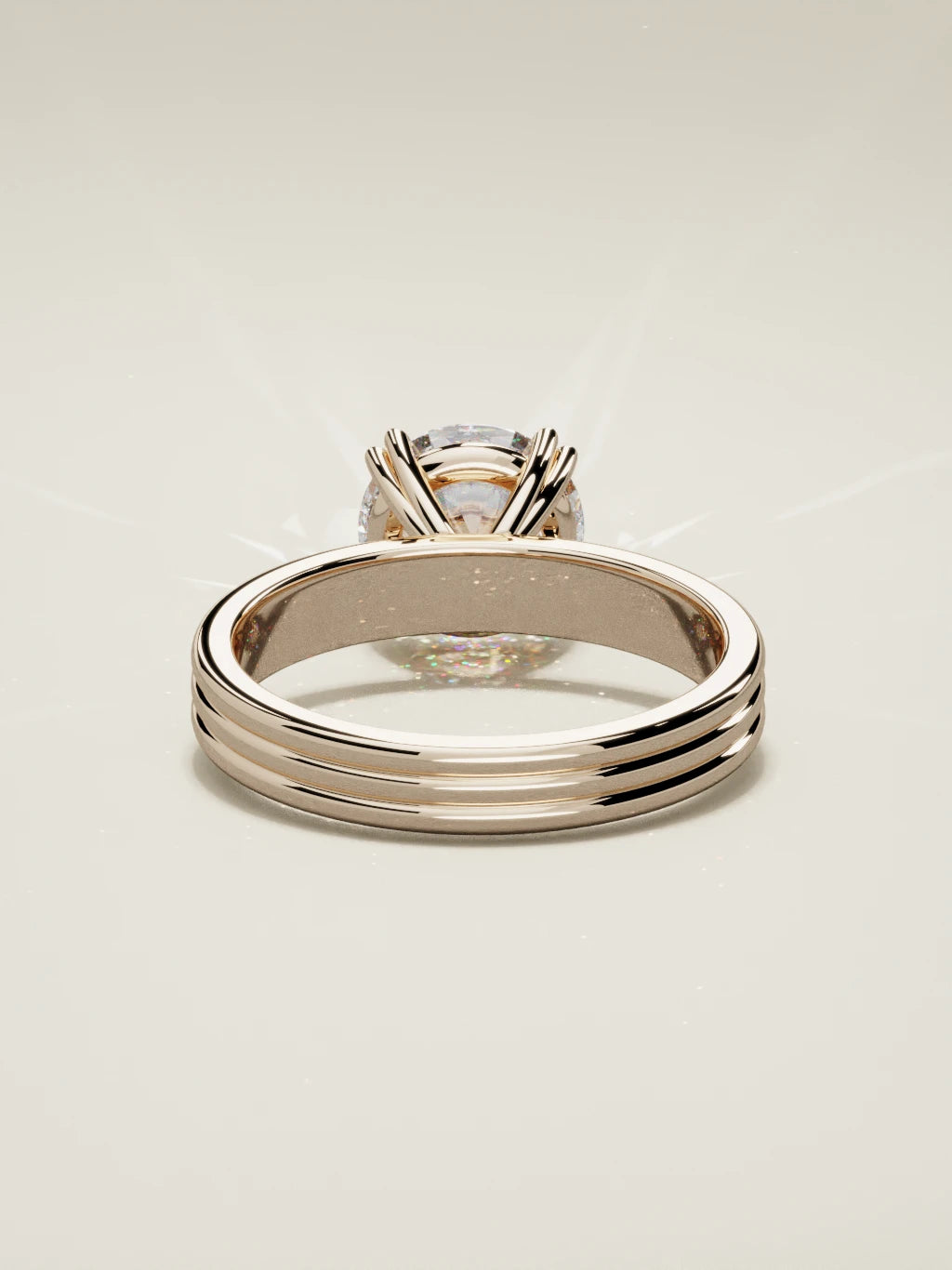 The Lira, solitario con diamante redondo de laboratorio en oro rosa 14K, vista trasera