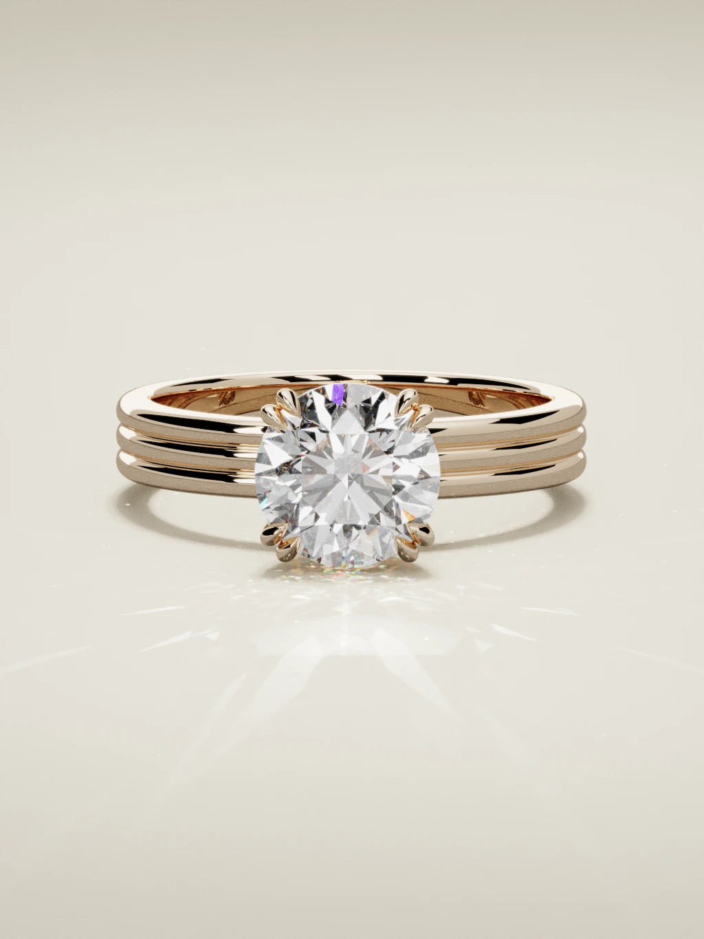 The Lira, solitario con diamante redondo de laboratorio en oro rosa 14K, vista frontal
