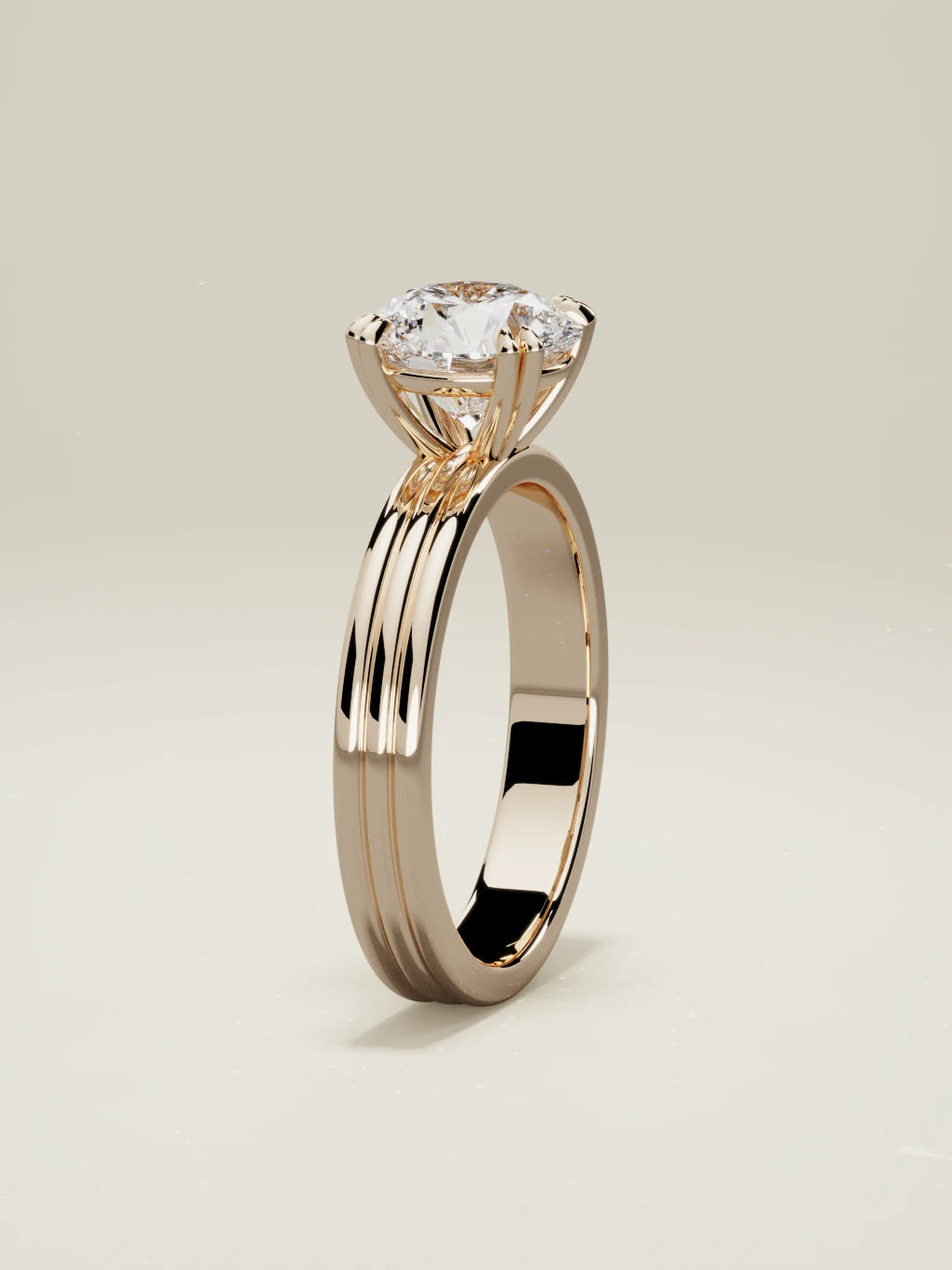 The Lira, solitario con diamante redondo de laboratorio en oro rosa 14K, de pie, vista frontal