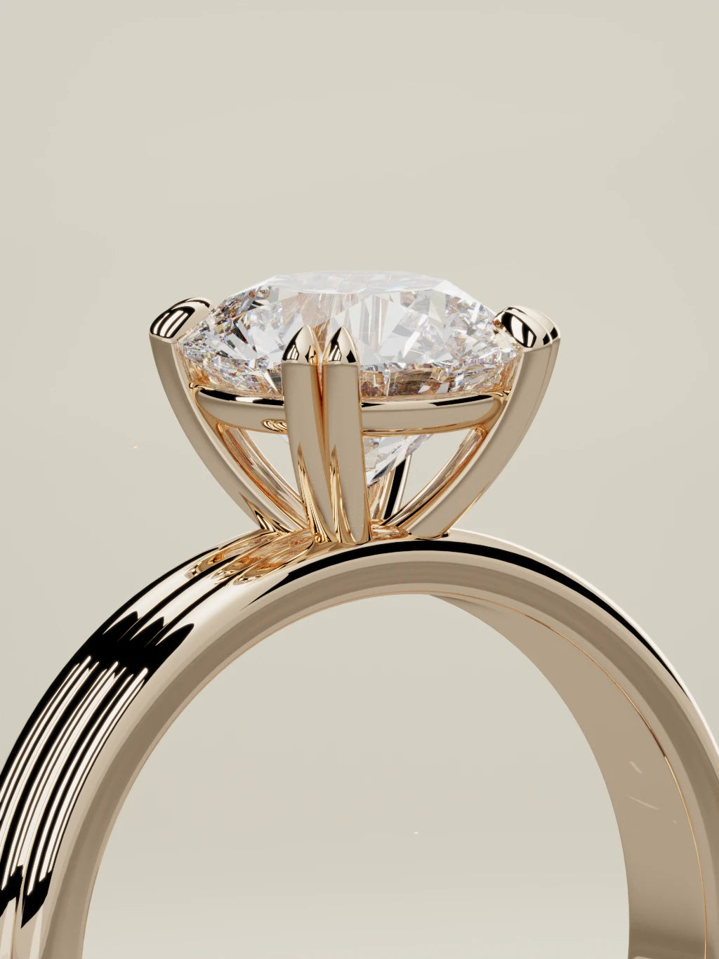 The Lira, solitario con diamante redondo de laboratorio en oro rosa 14K, de pie, vista de tres cuartos