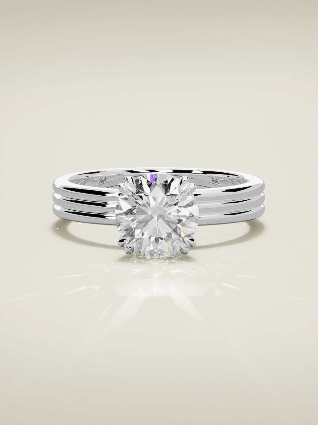The Lira, solitario con diamante redondo de laboratorio en oro blanco 14K, vista frontal
